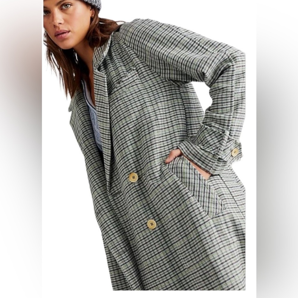 Free People WE THE FREE Liberty Duster Plaid Wool Blend Coat Size Small - Picture 3 of 9